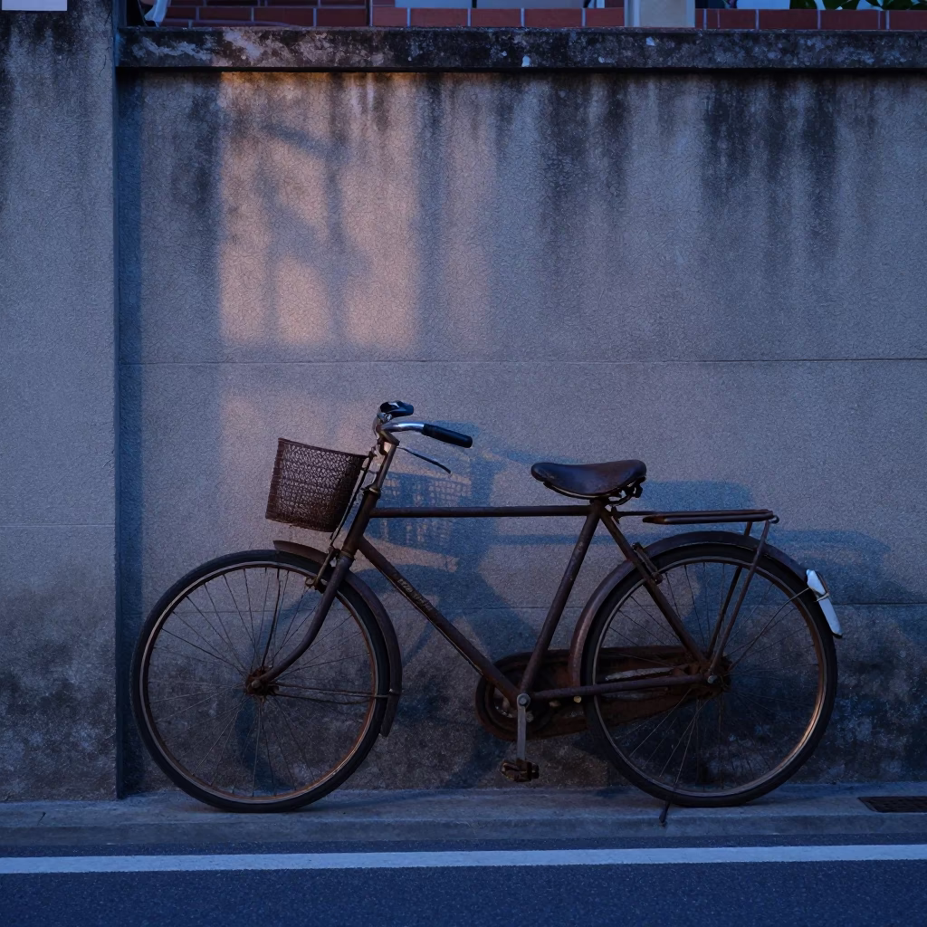 Vintage Bicycle Leaning Against Wall in Tainan Taiwan Before Sunrise Street Photography in in Tainan, Taiwan