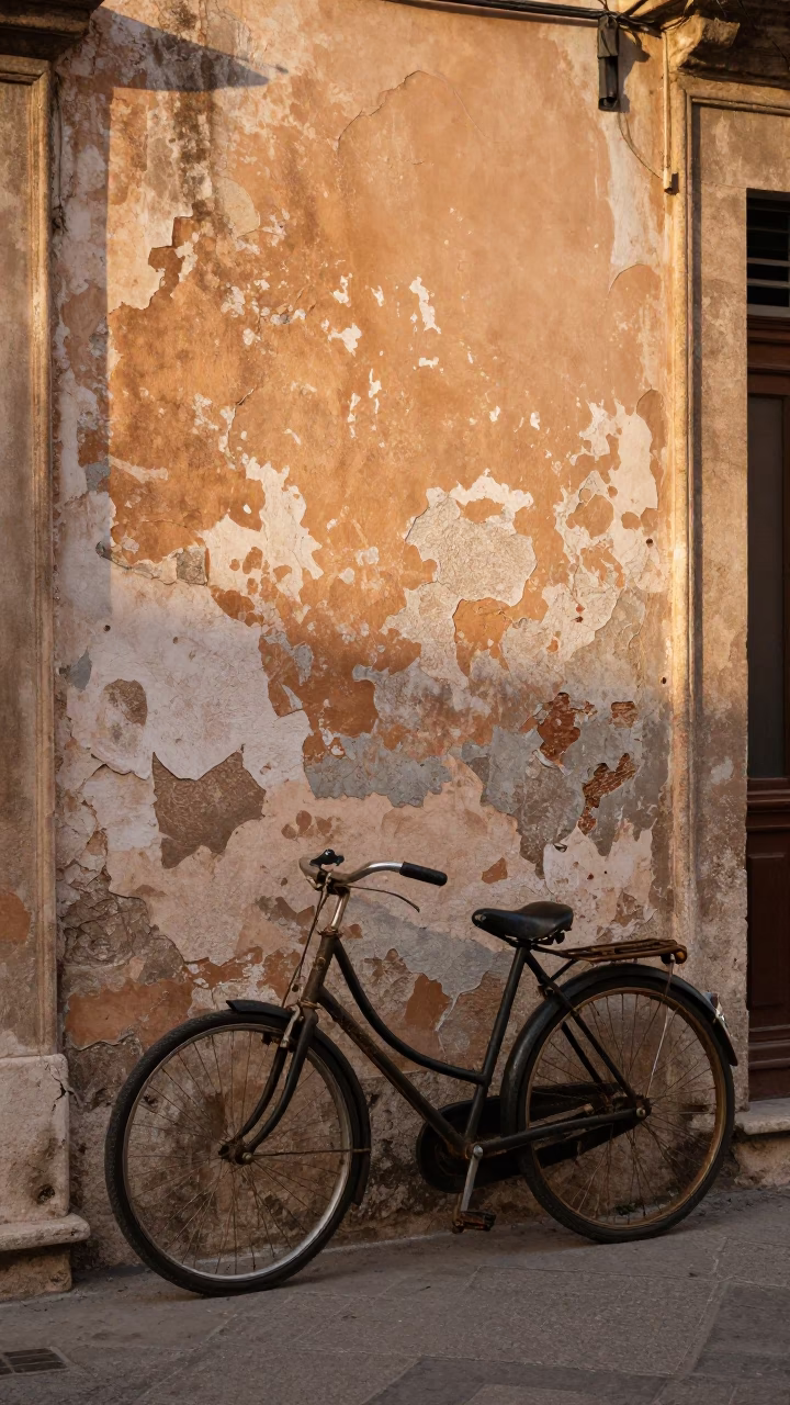 Vintage Bicycle Leaning Against Weathered Wall in Palermo Italy Morning Light in in Palermo, Italy