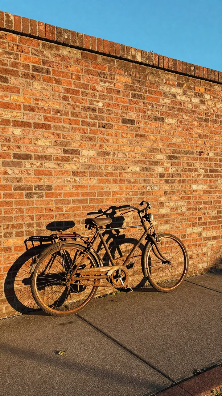 Vintage Bicycle Parked Against Brick Wall in San Francisco Late Afternoon Light in in San Francisco, California, United States