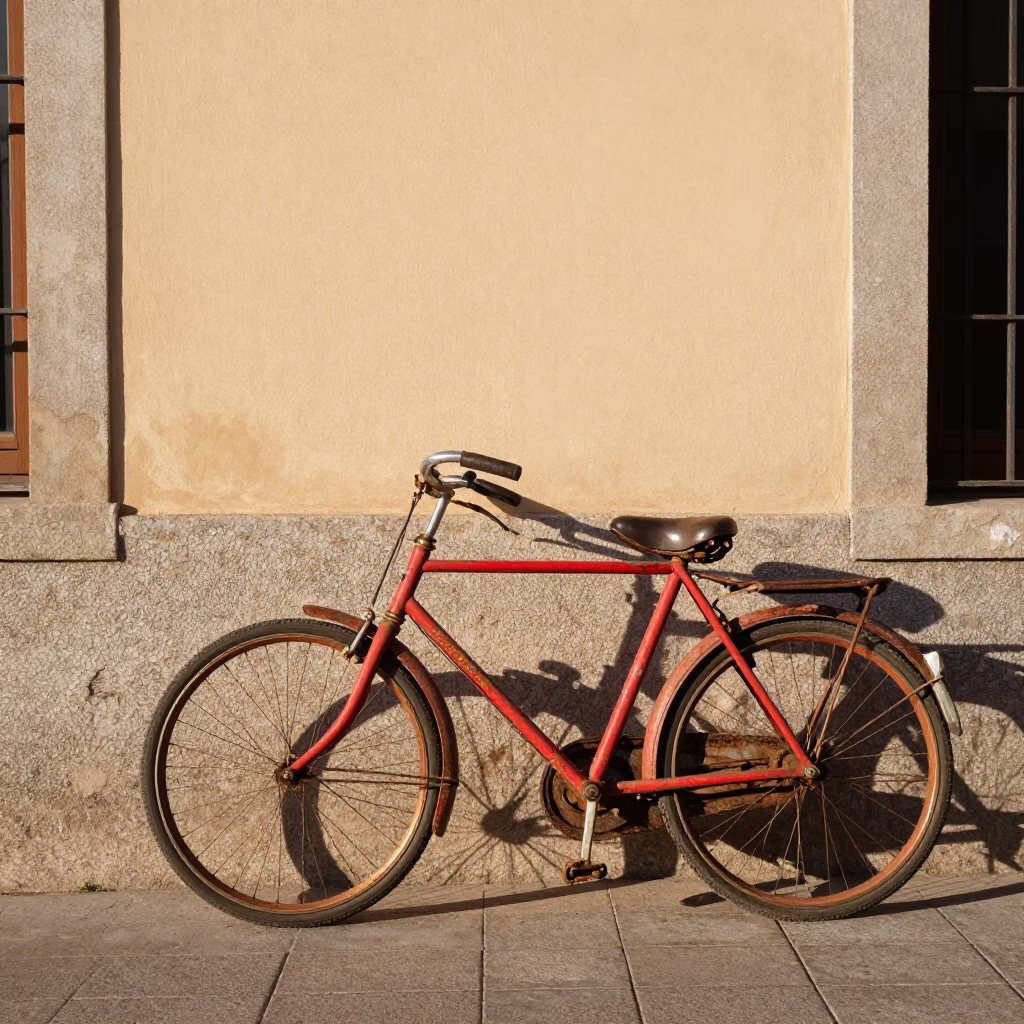 Vintage Bicycle Parked Against Stucco Wall in Madrid Spain Early Afternoon Street Scene in in Madrid, Spain