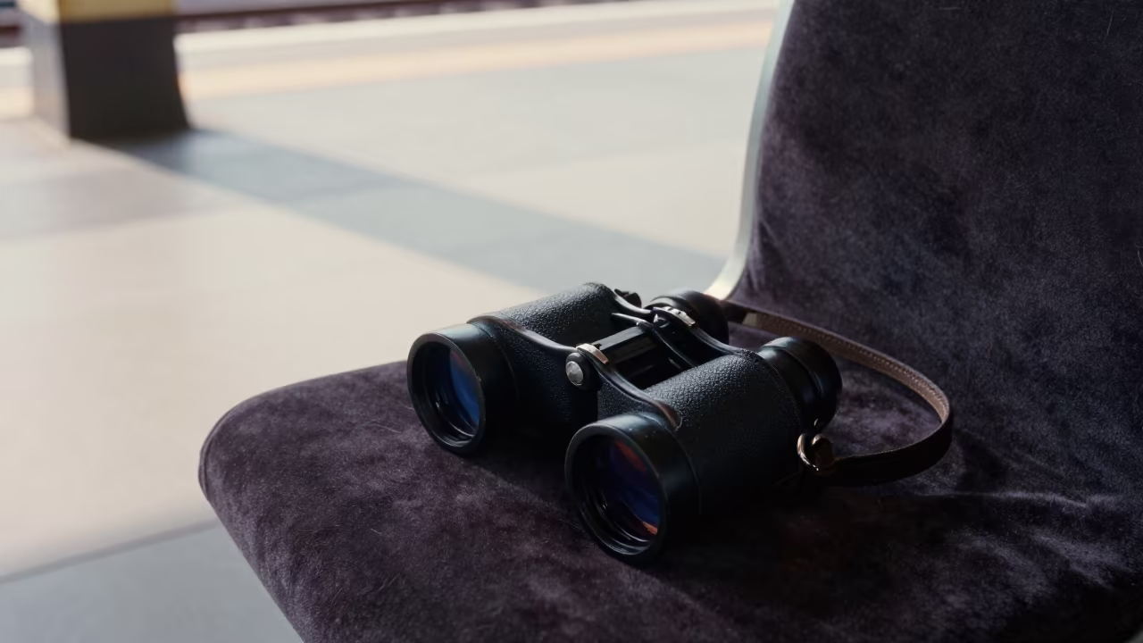 Vintage Binoculars on Velvet Chair at Dawn in on a velvet chair near Tianjin