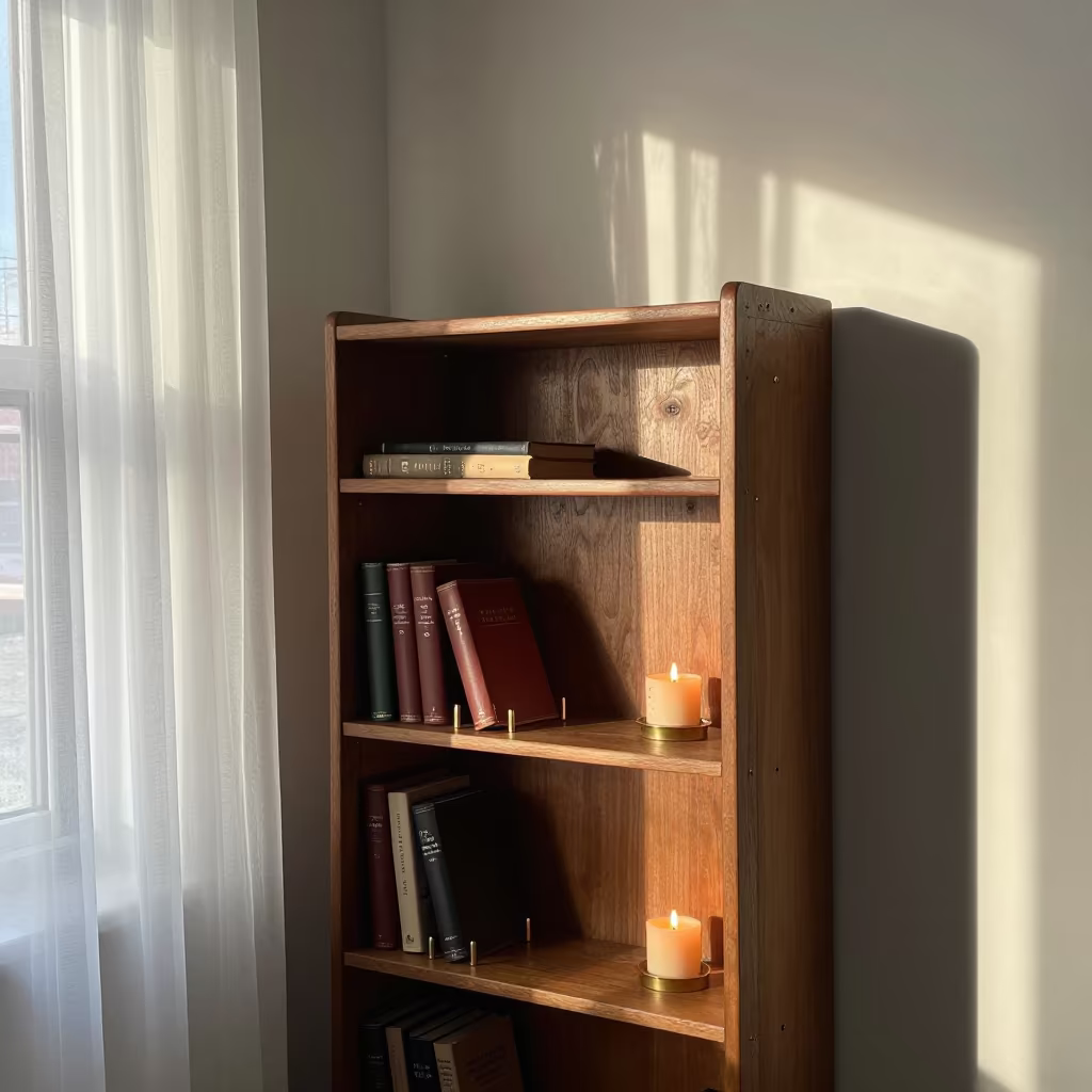 Vintage Bookshelf Candlelight Breakfast Nook Winnipeg in in a breakfast nook in Winnipeg