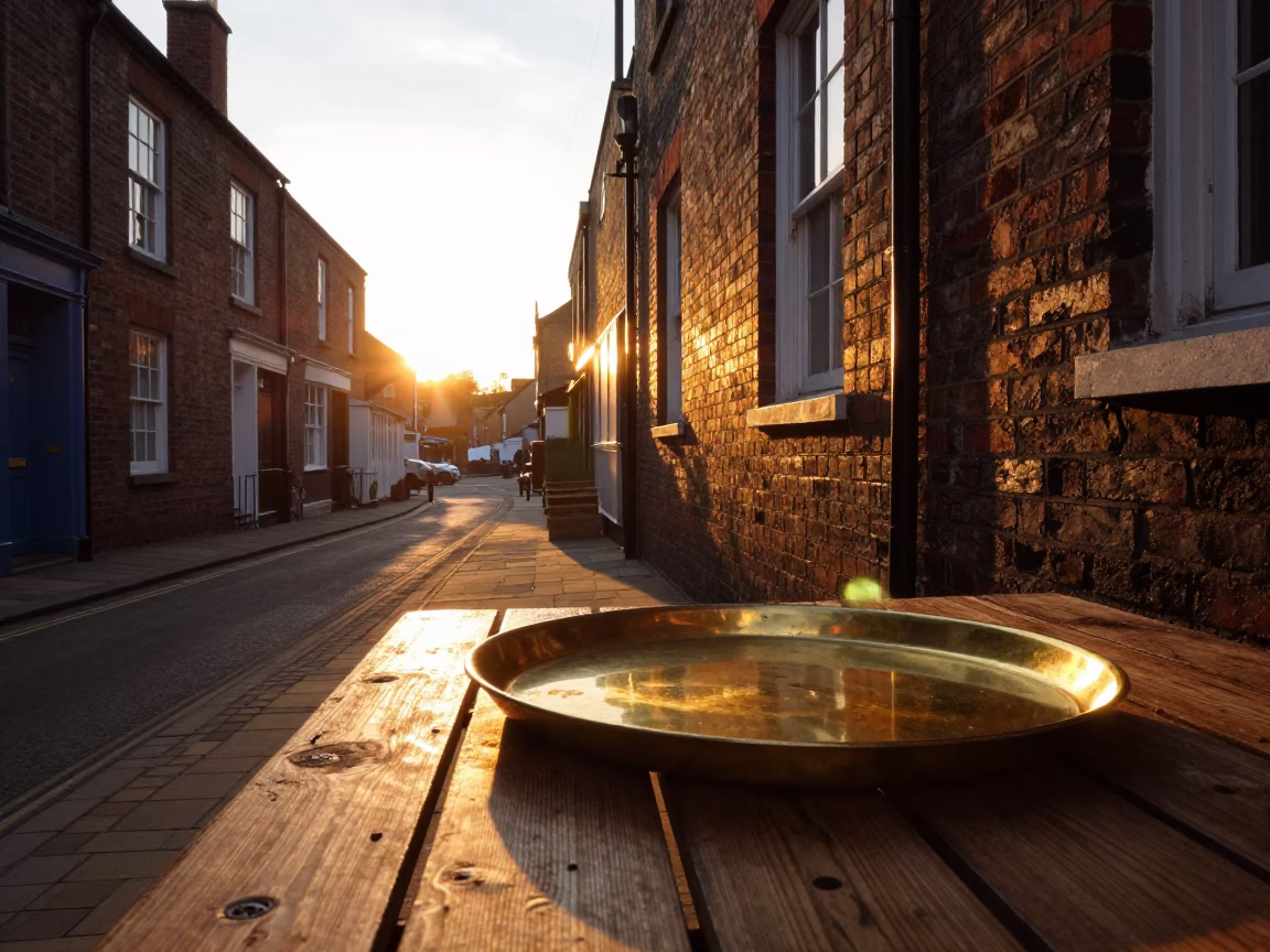 Vintage Bristol Sunset Street Scene with Brass Tray and Tea Stains in in Bristol, United Kingdom
