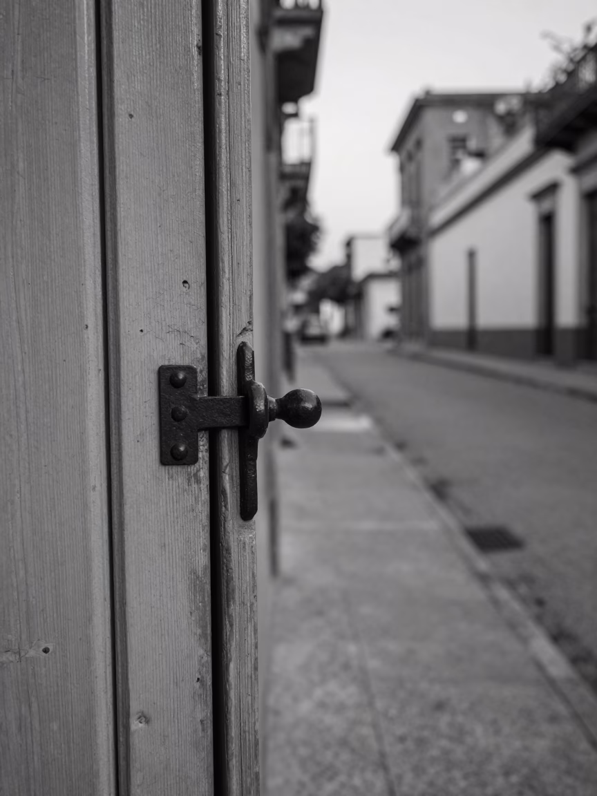 Vintage Buenos Aires Street Scene Before Dawn with Iron Deadbolt and Cobblestone Alleyway in in Buenos Aires, Argentina