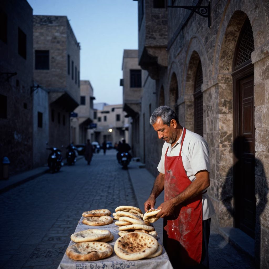 Vintage Cairo Street Scene at Nautical Dawn with Aprons and Urban Life in in Cairo, Egypt