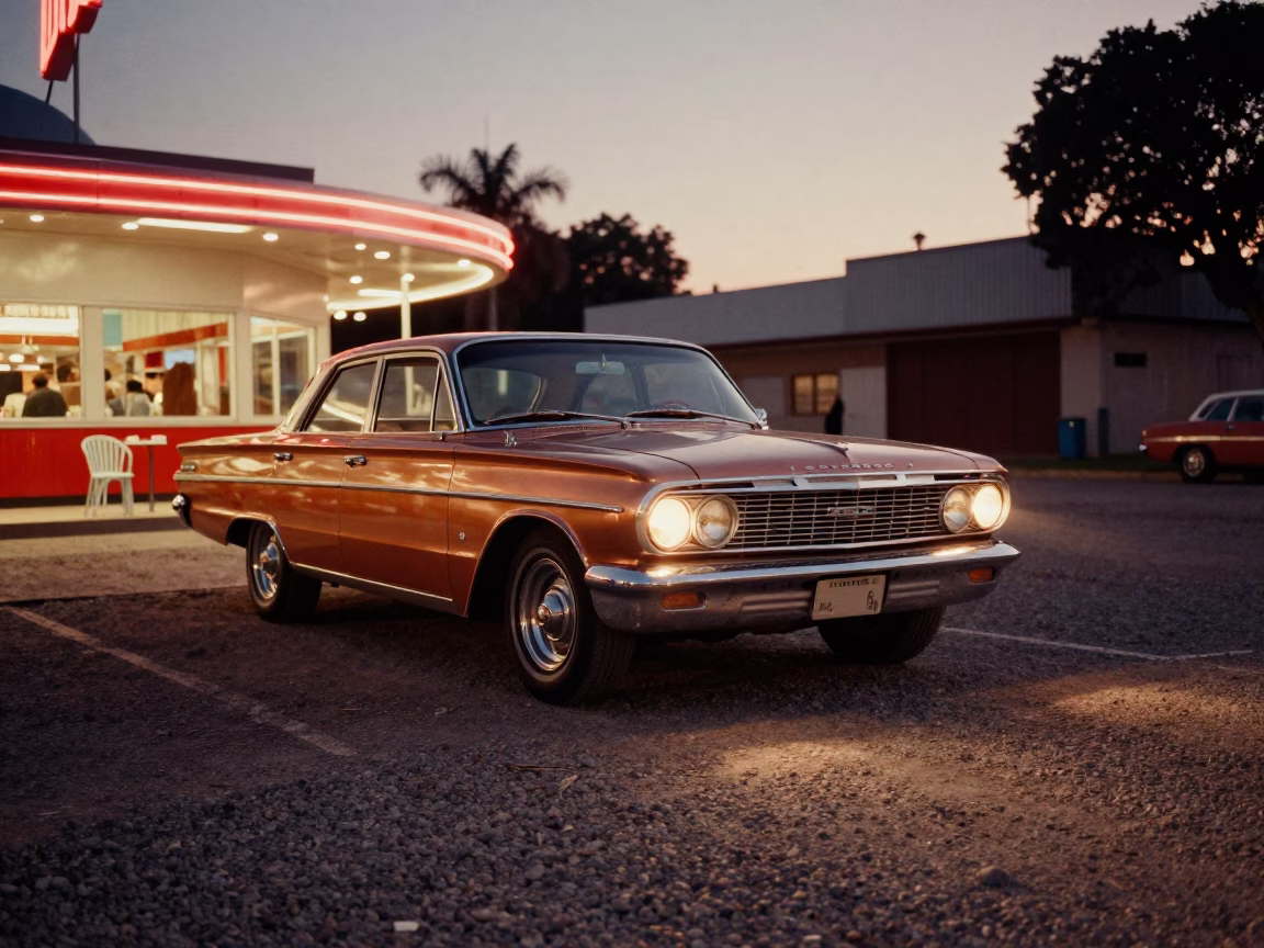 Vintage Car at Drive-In Diner Twilight in Buenos Aires Argentina in in Buenos Aires, Argentina
