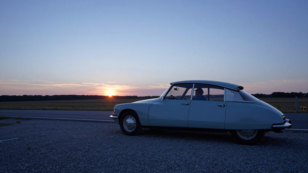 Vintage Car at Drive-In Diner Twilight Nice France in in Nice, France