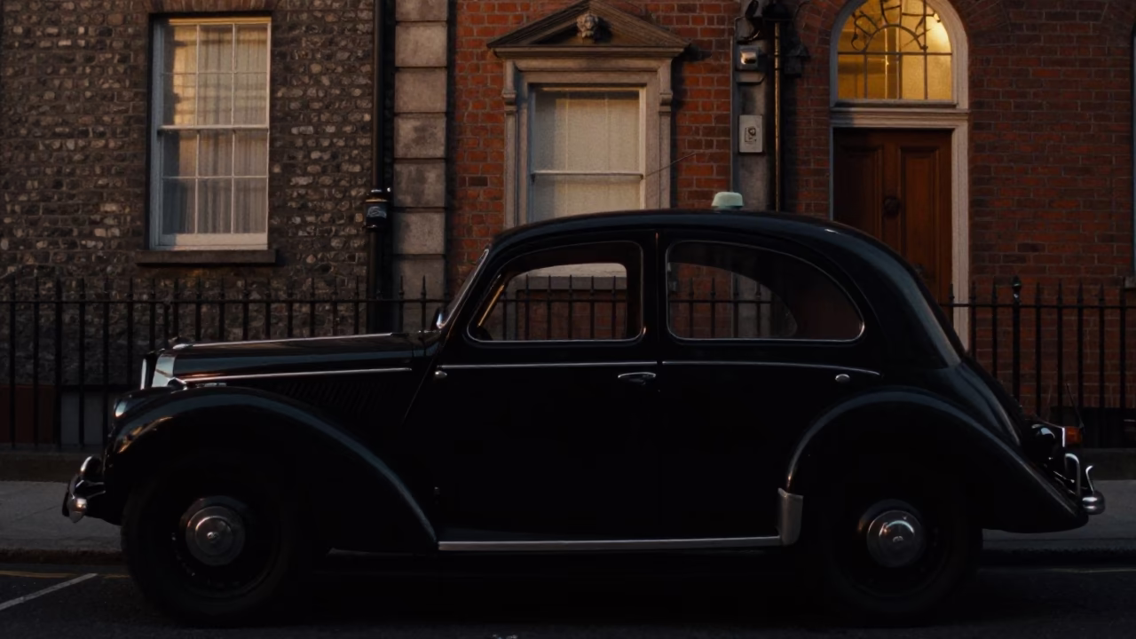 Vintage Car in Dublin at The Still Hours Before Dawn Light in in Dublin, Ireland