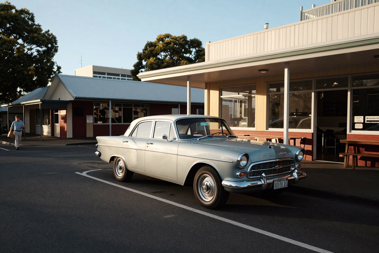 Vintage Car in Hobart at The Early Afternoon Light in in Hobart, Tasmania, Australia