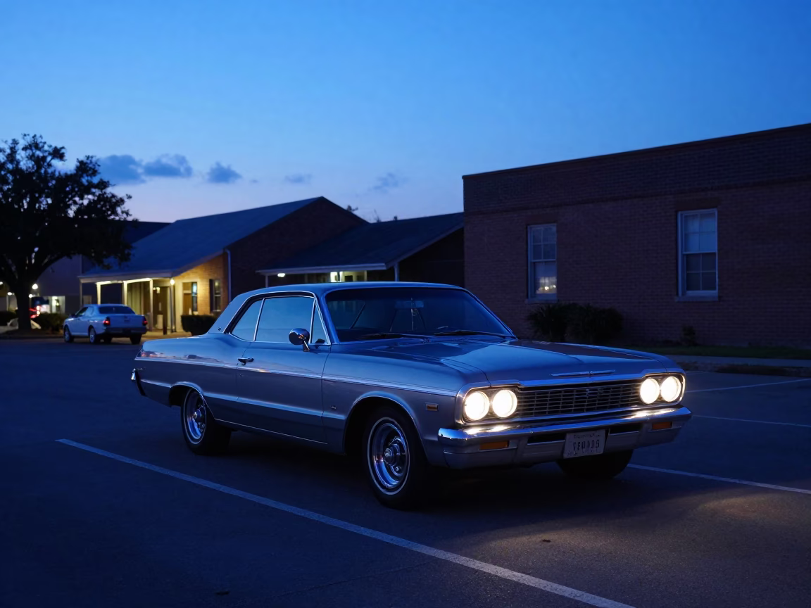 Vintage Car in New Orleans at Indigo Twilight After Sunset in in New Orleans, Louisiana, United States