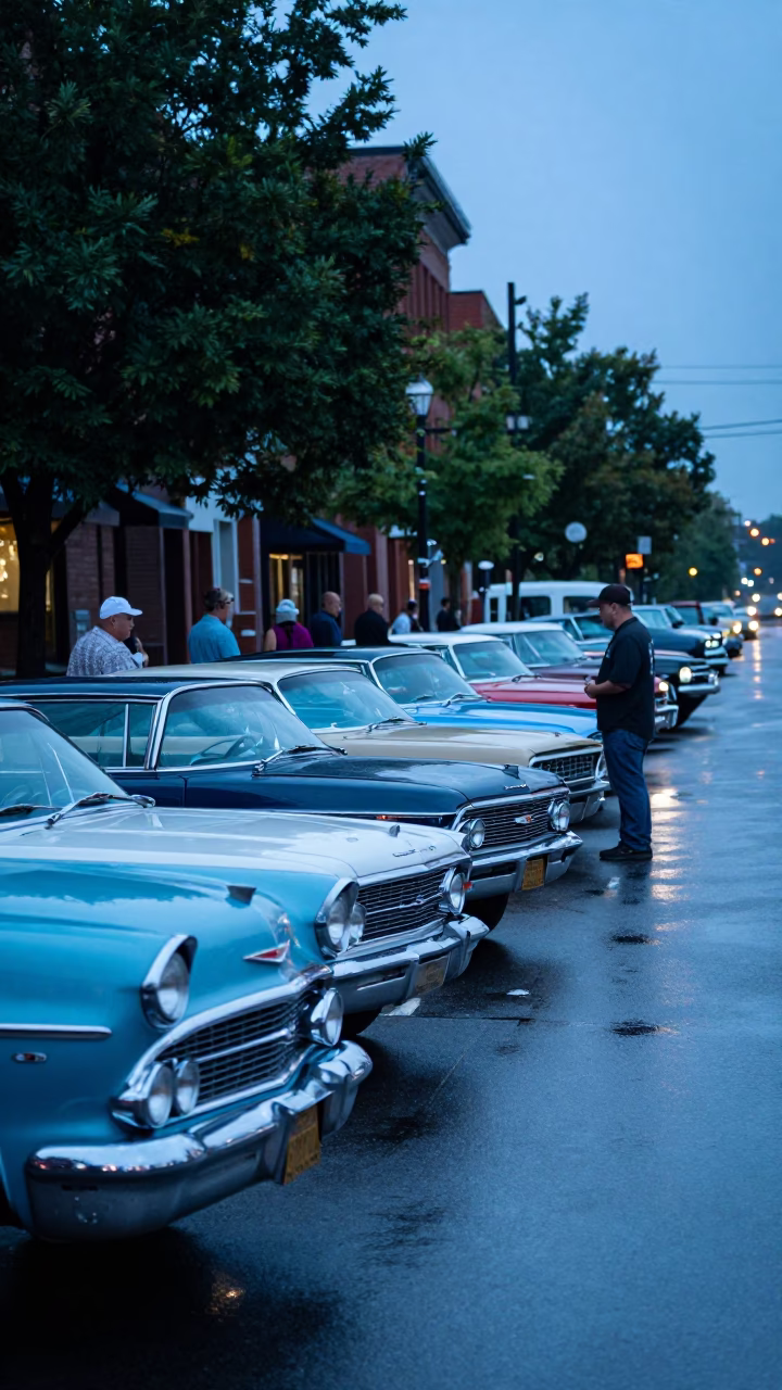 Vintage Car Rally Early Morning Nashville Tennessee Street Scene in in Nashville, Tennessee, United States