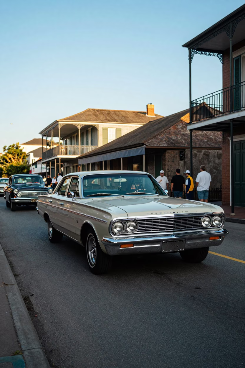 Vintage Car Rally in New Orleans Late Afternoon Street Scene in in New Orleans, Louisiana, United States