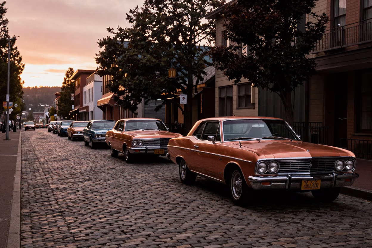 Vintage Car Rally in Portland Oregon Copper Dusk Light in in Portland, Oregon, United States