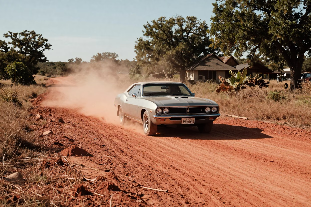 Vintage Car Rally on Austin Texas Countryside Lane Early Afternoon in in Austin, Texas, United States