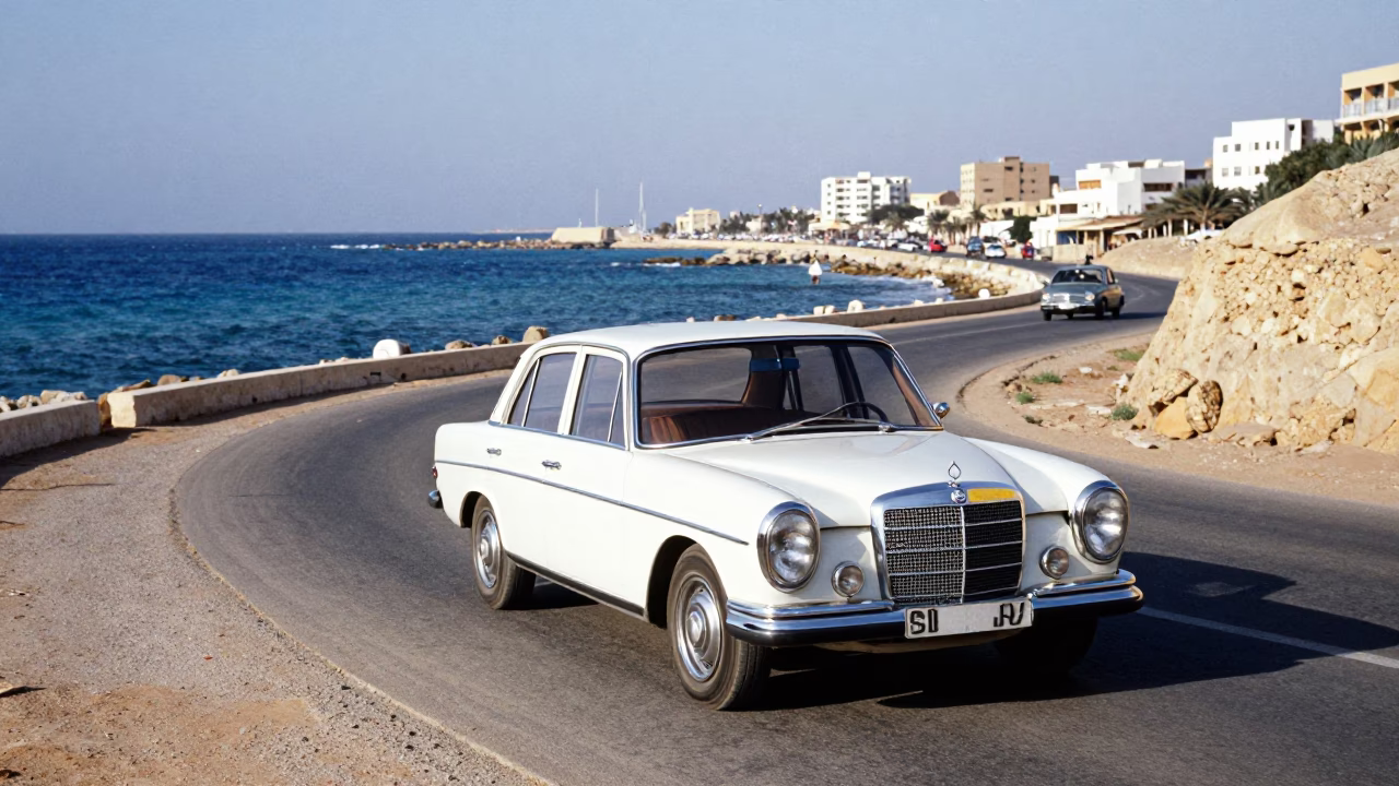 Vintage Car Rally on Coastal Road in Alexandria Egypt Midmorning Light in in Alexandria, Egypt