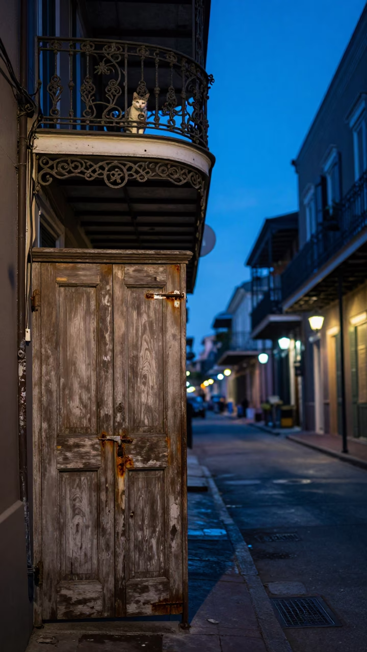Vintage Cat in New Orleans at Twilight in in New Orleans, Louisiana, United States