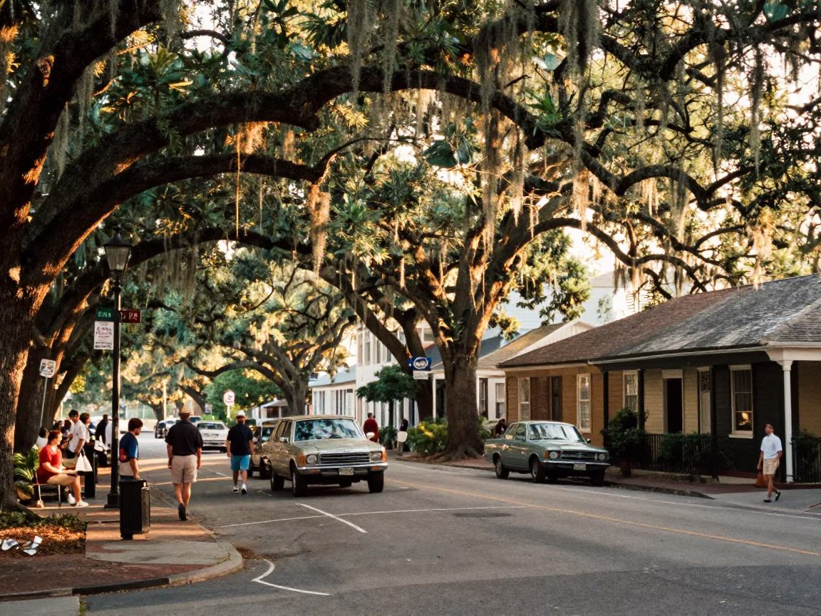 Vintage Charleston South Carolina Late Afternoon Street Scene with Local Life in in Charleston, South Carolina, United States