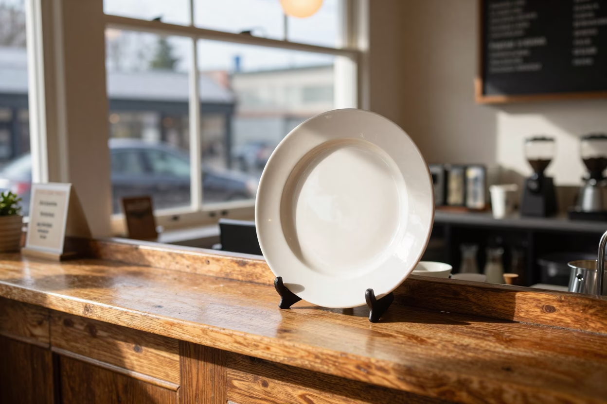 Vintage Coffee Shop Interior with Ceramic Plate and Oranges in Portland Oregon in in Portland, Oregon, United States
