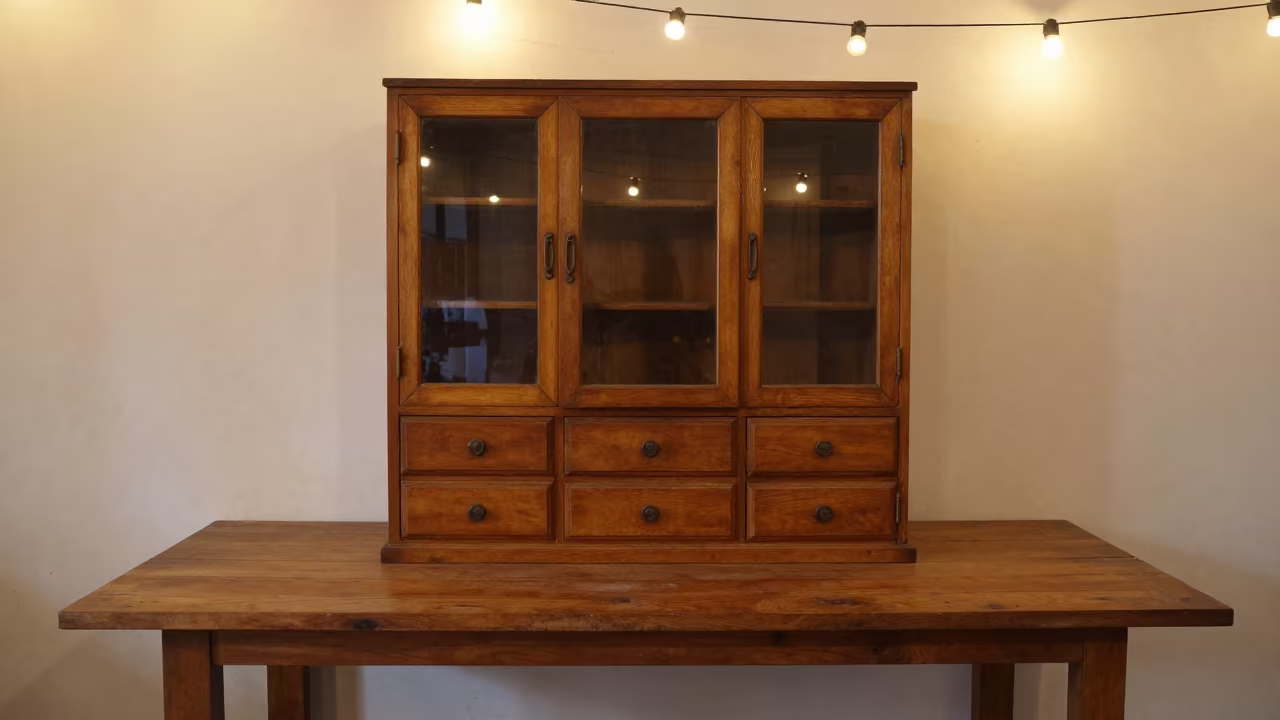 Vintage Dental Cabinet in Lucknow Dawn in on a wooden workbench in Lucknow
