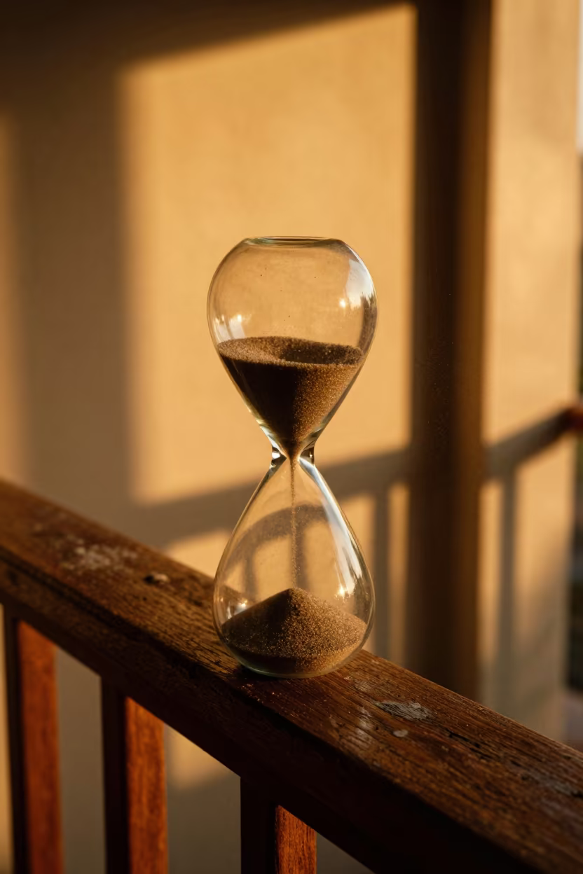 Vintage Egg Timer on Vavoua Pier at Sunset in on a pier railing in Vavoua