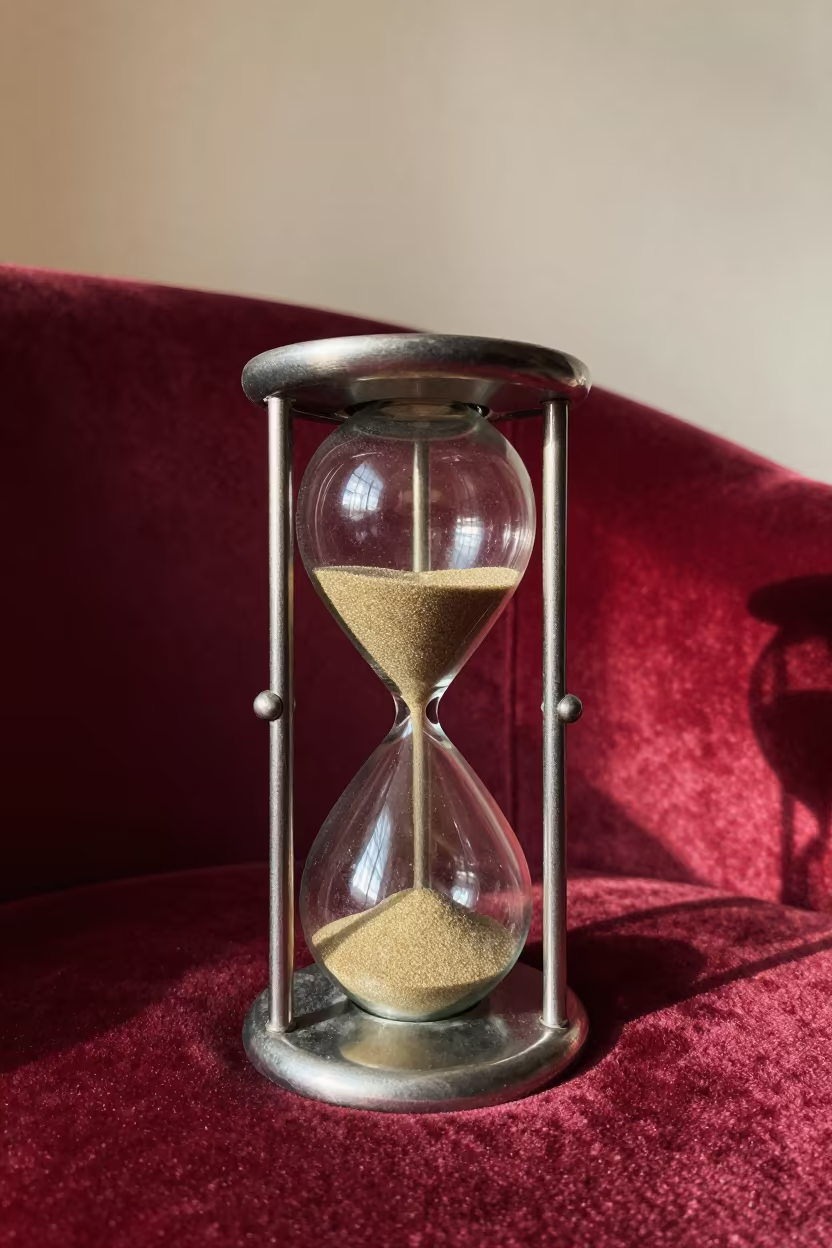 Vintage Egg Timer on Velvet Chair in Monastir in on a velvet chair in Monastir