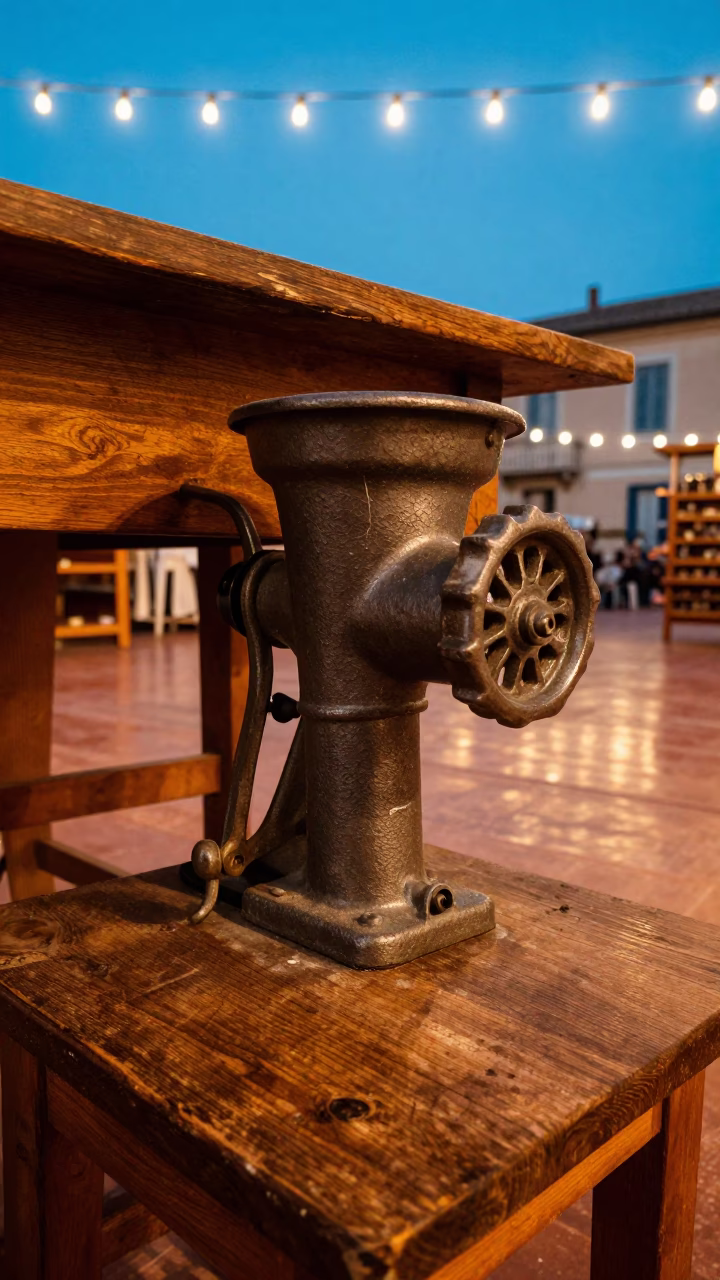 Vintage Grinder on Dusty Library Table in Ajaccio in on a dusty library table in Ajaccio