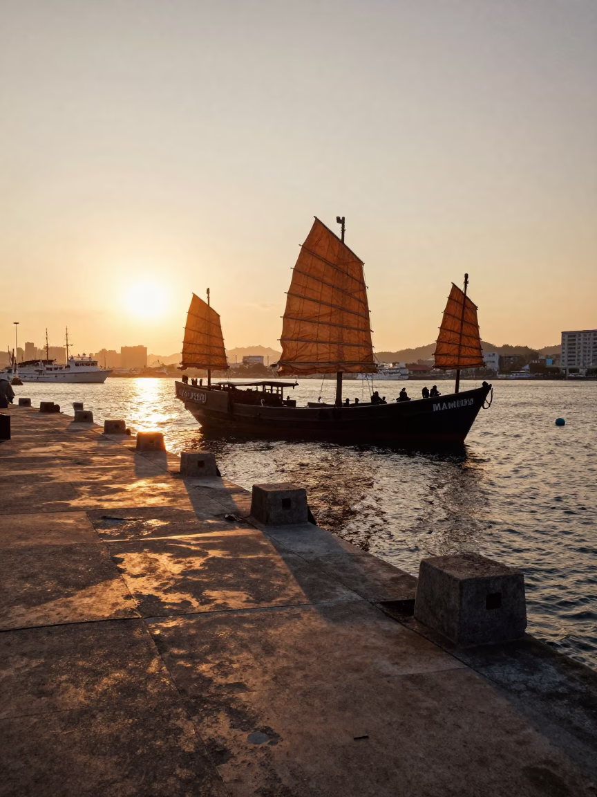 Vintage Harbor in Kaohsiung at Golden Hour in in Kaohsiung, Taiwan