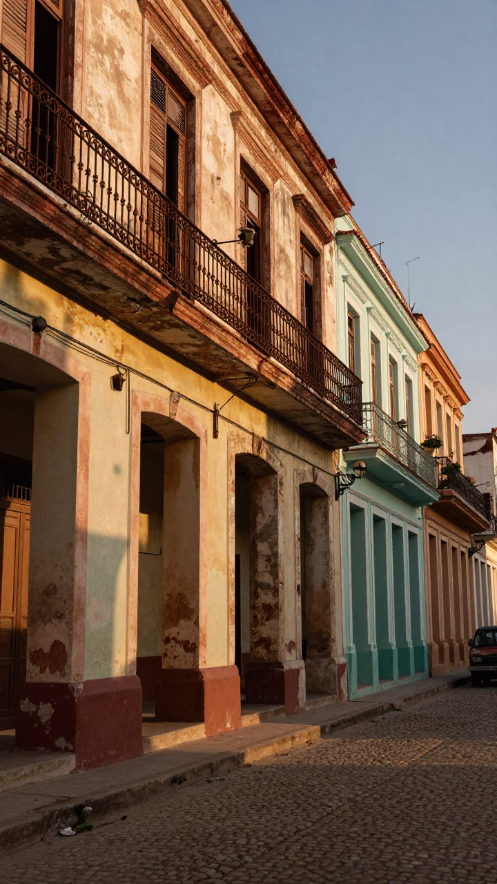 Vintage Havana Cuba Evening Street Scene with Colorful Architecture and Local Life in in Havana, Cuba