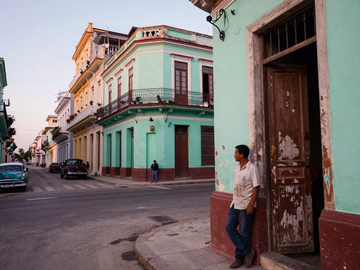 Vintage Havana Cuba Evening Street Scene with Colorful Facades and Local Life in in Havana, Cuba