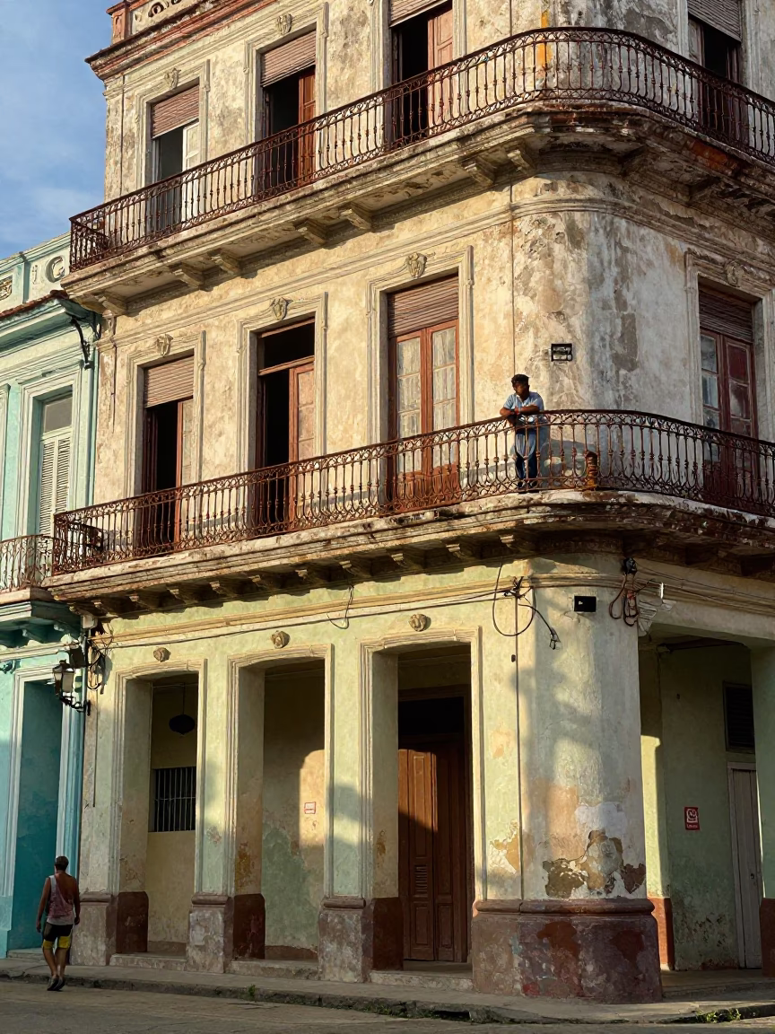 Vintage Havana Cuba Late Afternoon Street Scene with Local Life Details in in Havana, Cuba
