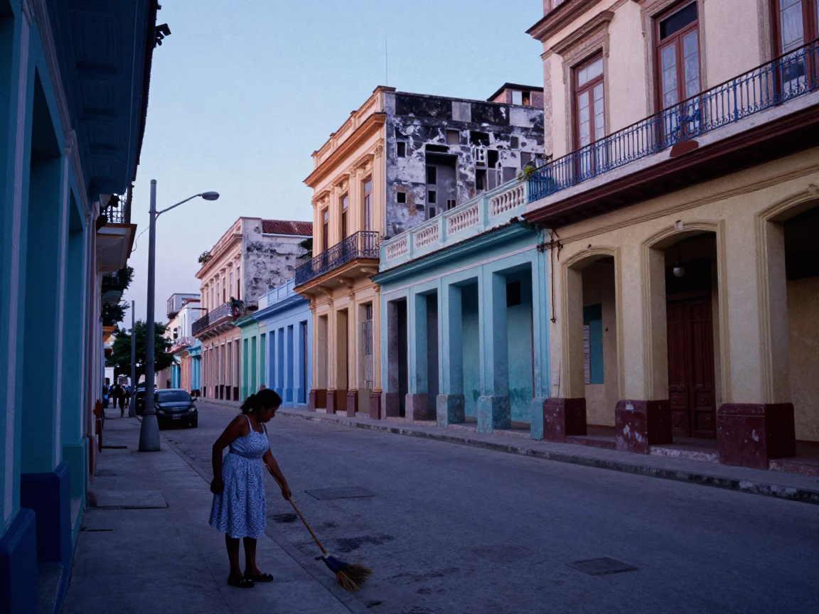 Vintage Havana Cuba Morning Street Scene with Colorful Architecture and Local Life in in Havana, Cuba