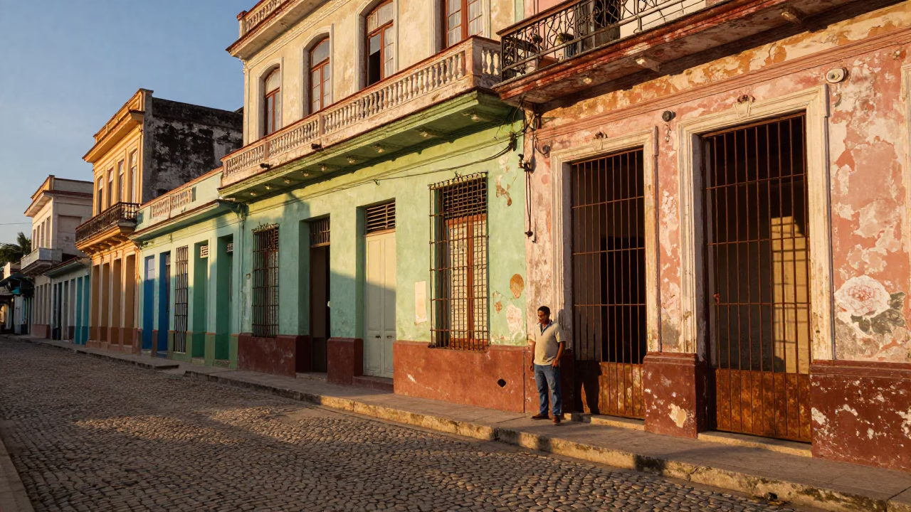 Vintage Havana Street Scene at Sunset with Local Color and Architecture in in Havana, Cuba
