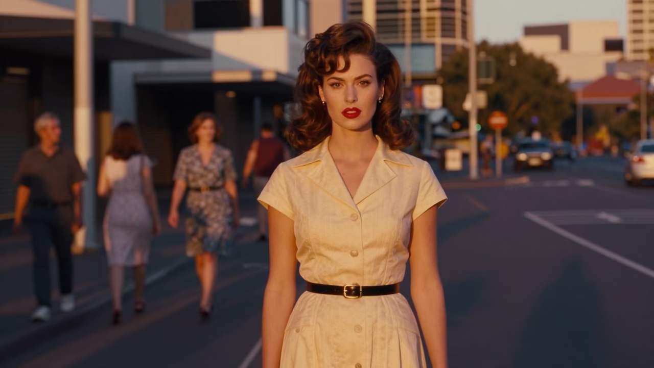 Vintage High Fashion Portrait in Honeyed Evening Light Adelaide South Australia in in Adelaide, South Australia, Australia