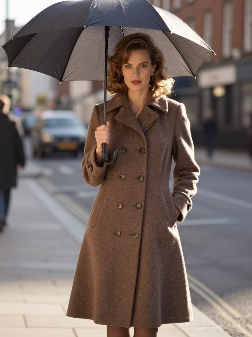 Vintage High Fashion Portrait of a Model in 1960s Dublin Late Afternoon Light in in Dublin, Ireland