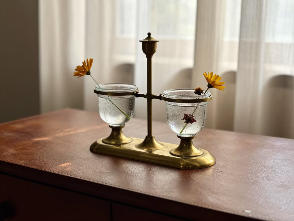Vintage Inkstand with Blooming Concrete Cracks in on a hotel dresser in Kanpur