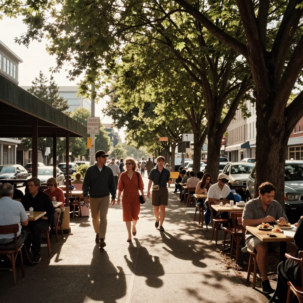 Vintage Late Afternoon Street Scene in Portland Oregon with Spanish Pintxos in in Portland, Oregon, United States