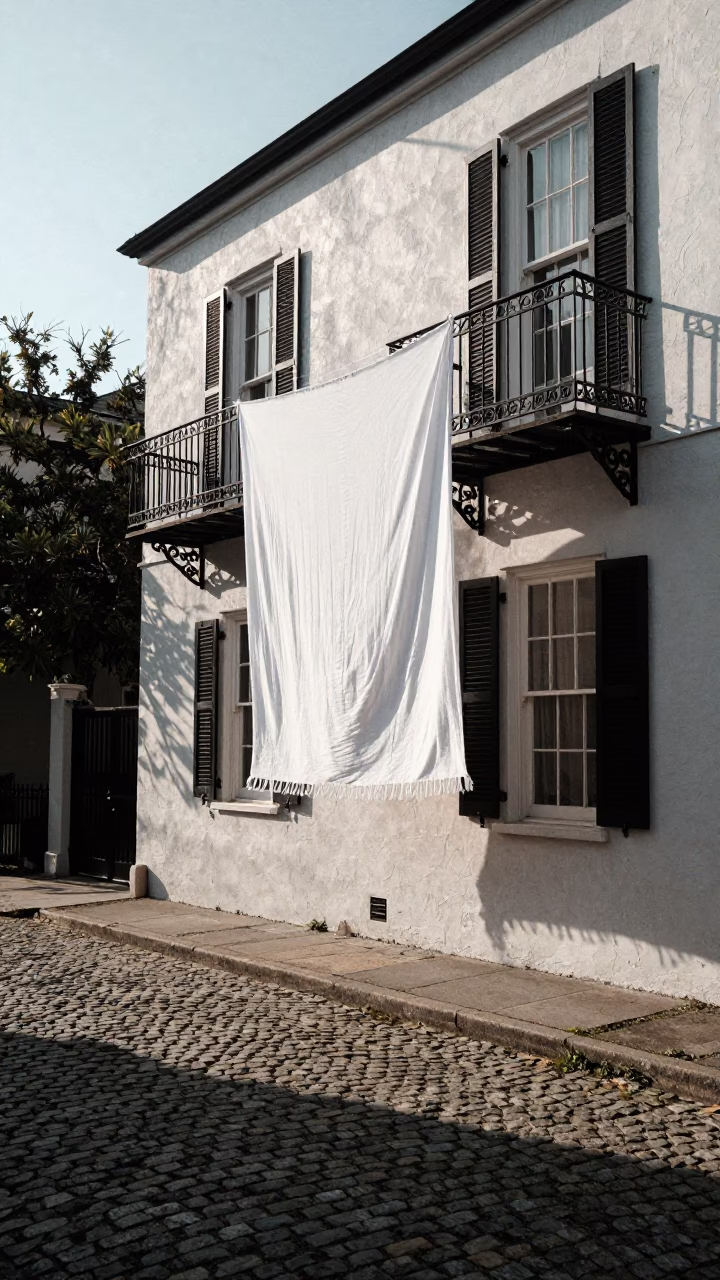 Vintage Late Morning Street Scene in Charleston South Carolina with Linen Fringe Details in in Charleston, South Carolina, United States