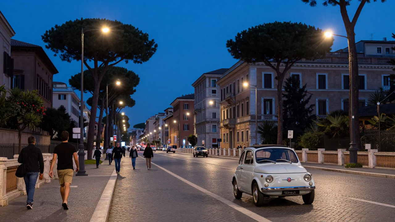 Vintage Life in Rome at Blue Hour in in Rome, Italy