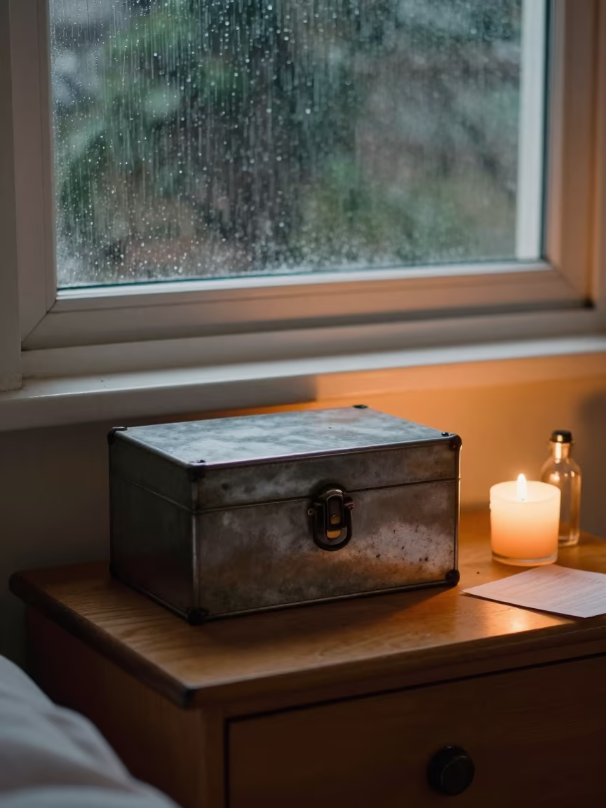 Vintage Lockbox on Bedside Table in Petah Tikva in on a bedside table in Petah Tikva