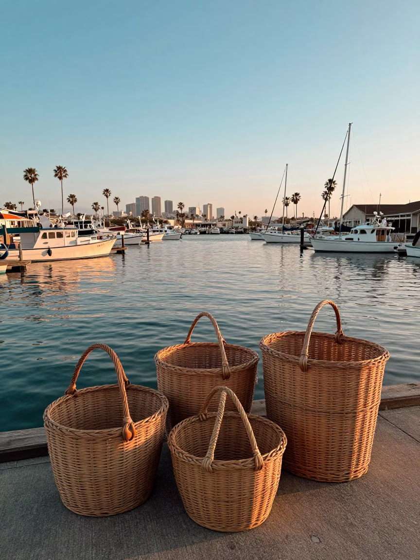 Vintage Los Angeles Harbor Dawn Scene with Woven Baskets and Anchor Life in in Los Angeles, California, United States