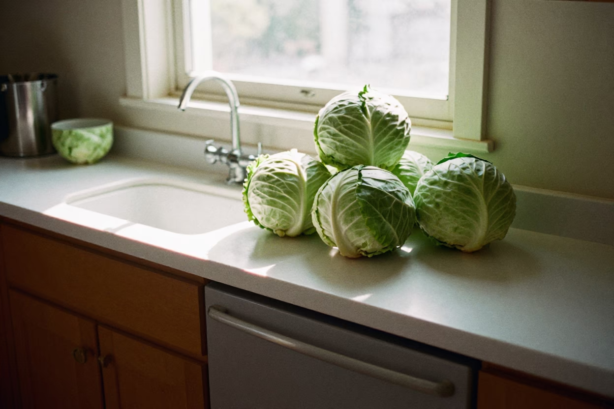 Vintage Los Angeles Kitchen Counter with Water Rings and Cabbages in in Los Angeles, California, United States