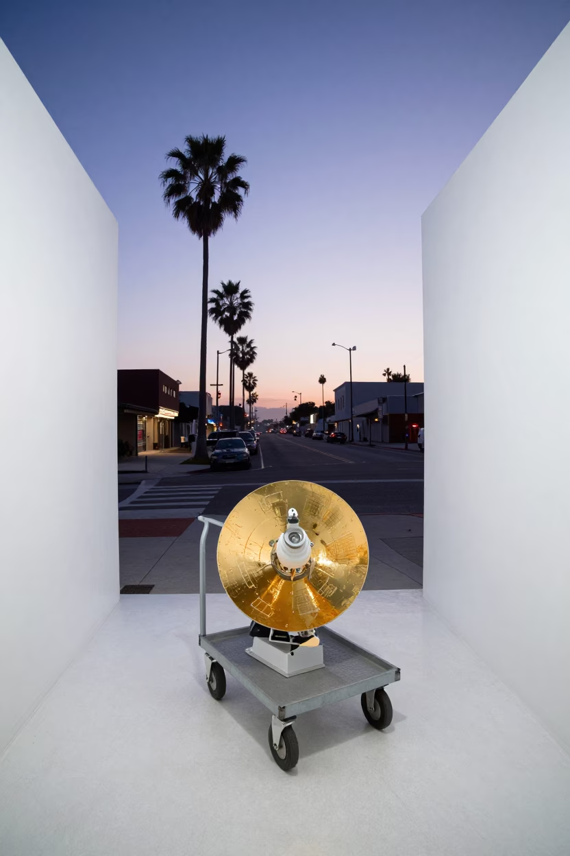 Vintage Los Angeles Street Scene Before Dawn with Clean Room Cart and Tunnel Portal in in Los Angeles, California, United States
