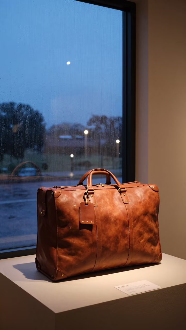 Vintage Luggage Tag on Museum Plinth in on a museum plinth in Francistown