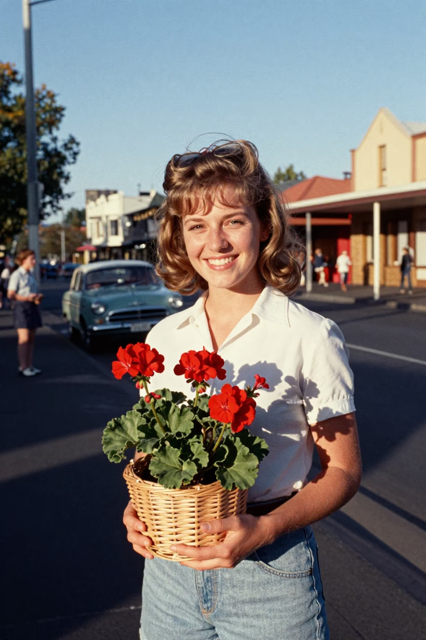 Vintage Melbourne 1960s Street Scene with Geraniums and Classic Cars in in Melbourne, Victoria, Australia