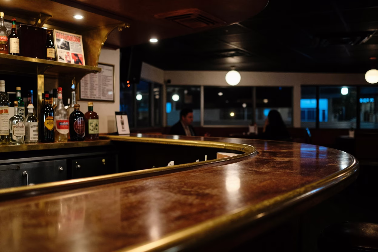 Vintage Miami Nightlife Interior with Brass Accents and Magazine Rack Detail in in Miami, Florida, United States