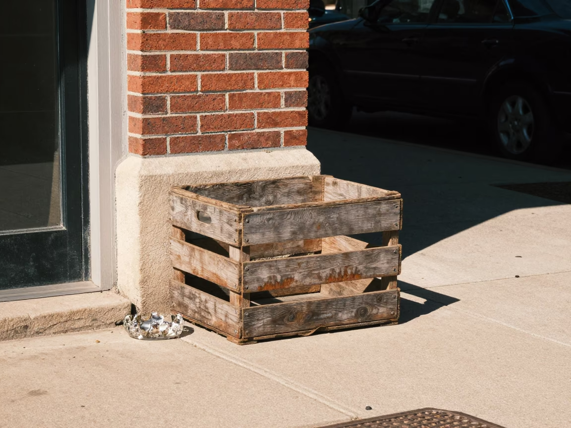 Vintage Midday Street Scene in Austin Texas with Crate and Ashtray in in Austin, Texas, United States