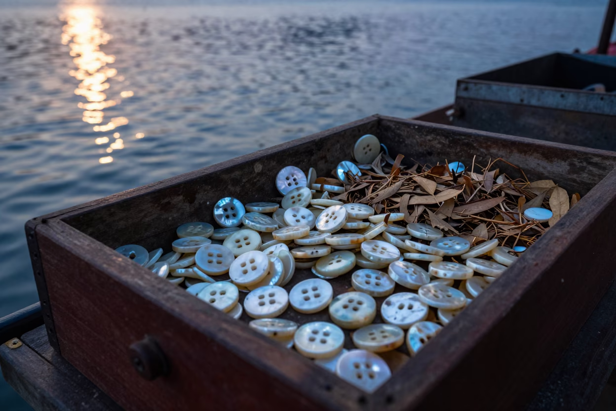 Vintage Mother of Pearl Buttons in Muttrah Box in in Muttrah
