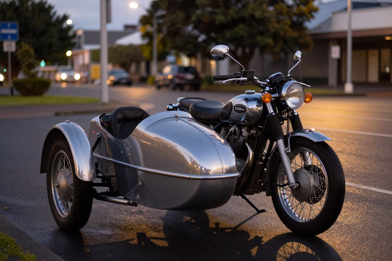 Vintage Motorcycle in Auckland at The Early Evening Light in in Auckland, New Zealand