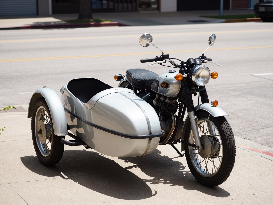 Vintage Motorcycle in Austin at The Flat Glare Of Noon Light in in Austin, Texas, United States