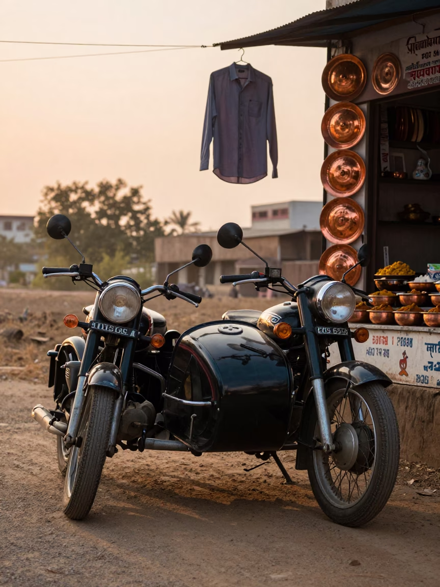 Vintage Motorcycle in Jaipur at Golden Hour in in Jaipur, India